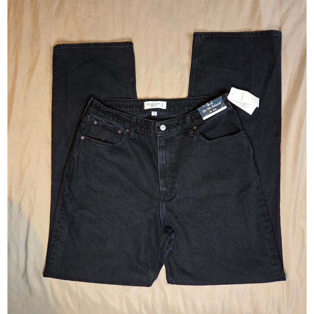NWT Abercrombie Curve Love High Rise '90s Relaxed Jeans Black 31 / 12 XL
